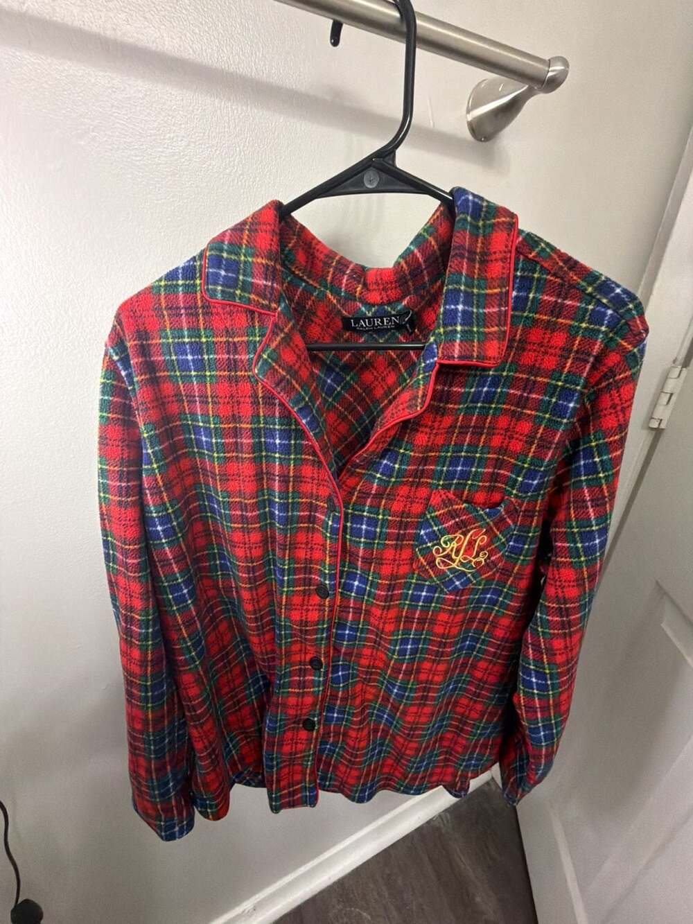 Lauren Ralph Lauren Women’s XL Red Tartan Plaid Fleece Pajama Top RL Monogram